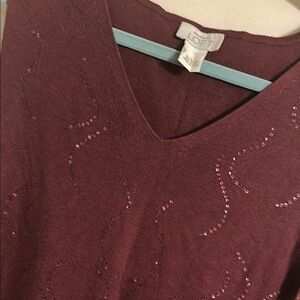 LOFT Deep Red Top with Pink Accents